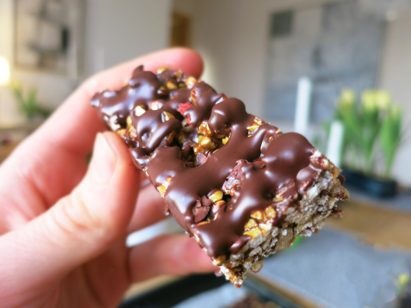 Caramelized Buckwheat Nut Crunch Bars with Chocolate Drizzle