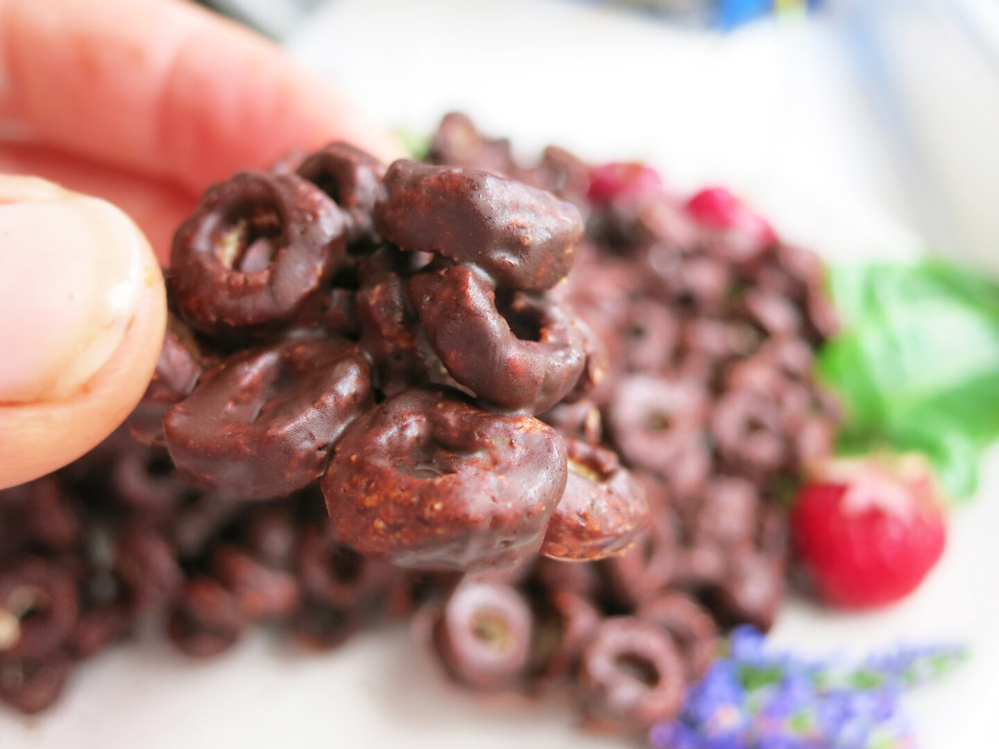 Super simple 2 ingredient Chocolate blueberry cereal treat