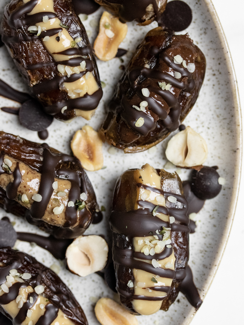 Chocolate covered nut butter filled dates