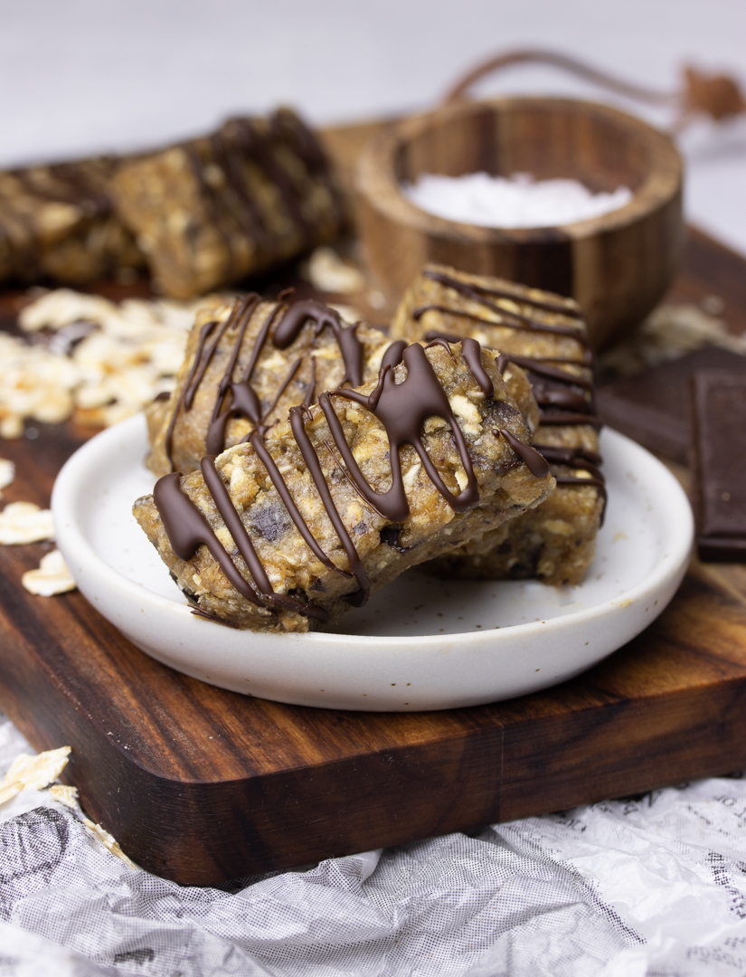 Chewy Oaty Salted Caramel Bars with Chocolate Chips