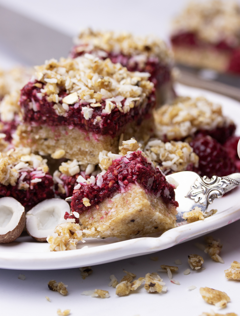 No Bake Raspberry Coconut Crumble Squares