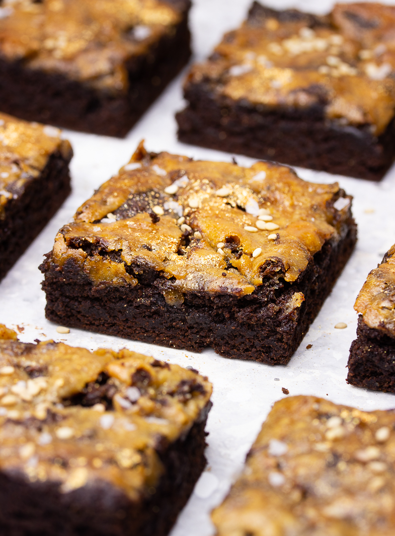 Chewy Salted Caramel Tahini Brownies