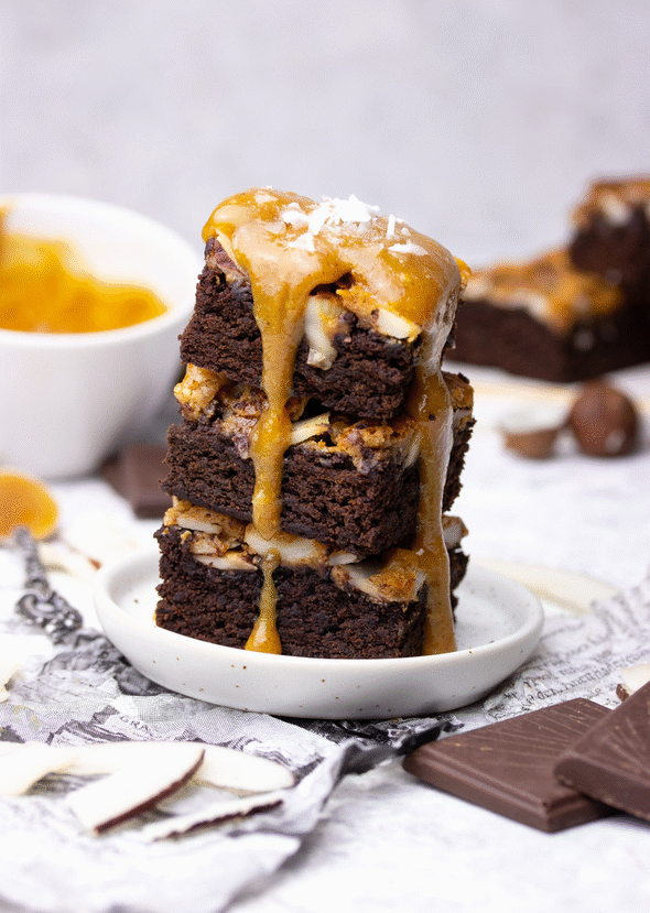 Destroying Salted Coconut Caramel Brownies GIF