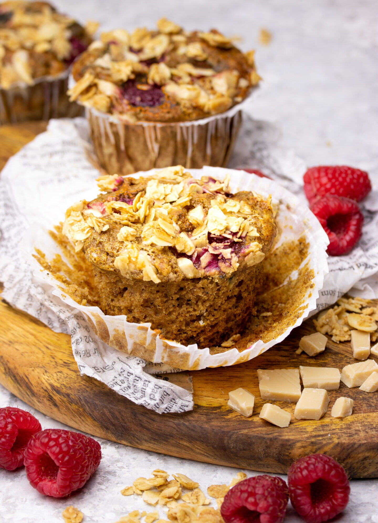 Vegan Raspberry Streusel Muffins with White Chocolate