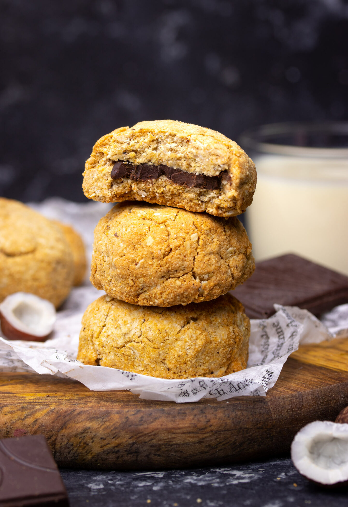 Dark Chocolate Stuffed Coconut Cookies