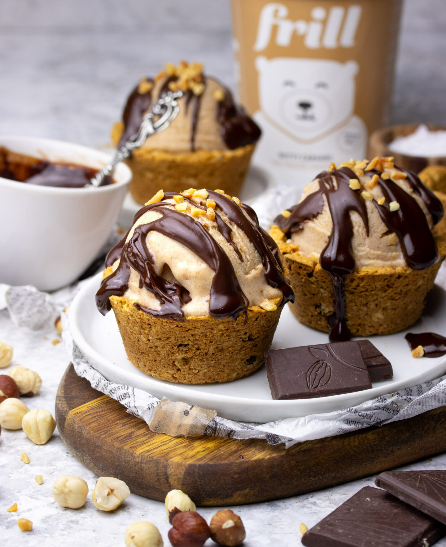 Vegan Chocolate Chip Cookie Cups with Ice cream