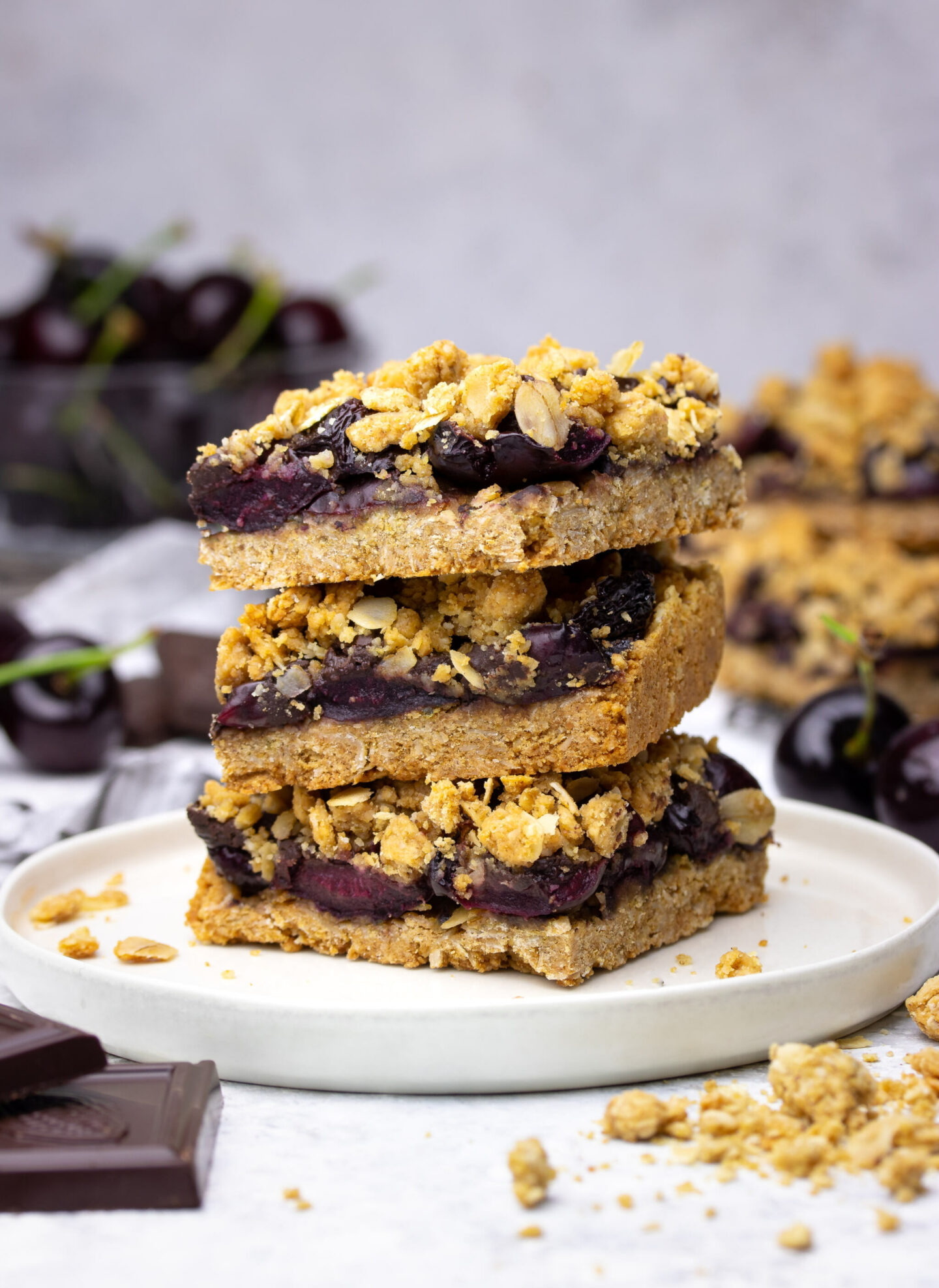 Dark Chocolate Cherry Crumble Bars