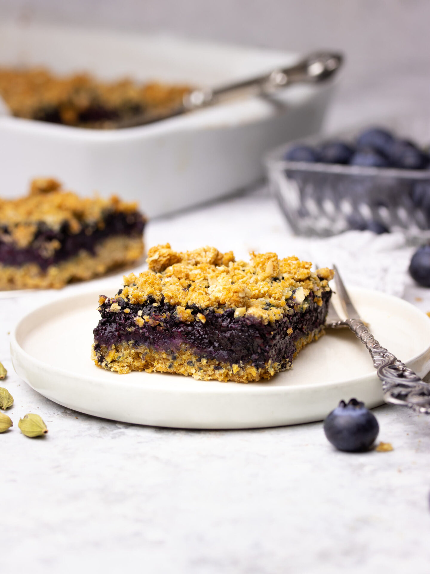 Jammy Blueberry Crumble Bars with Cardamom