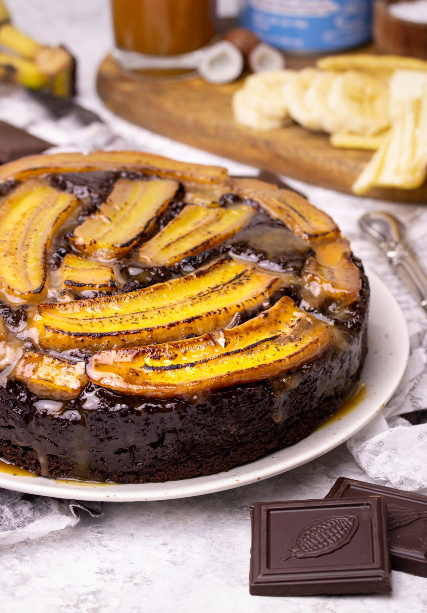 Caramelised Upside-Down Banana Chocolate Cake