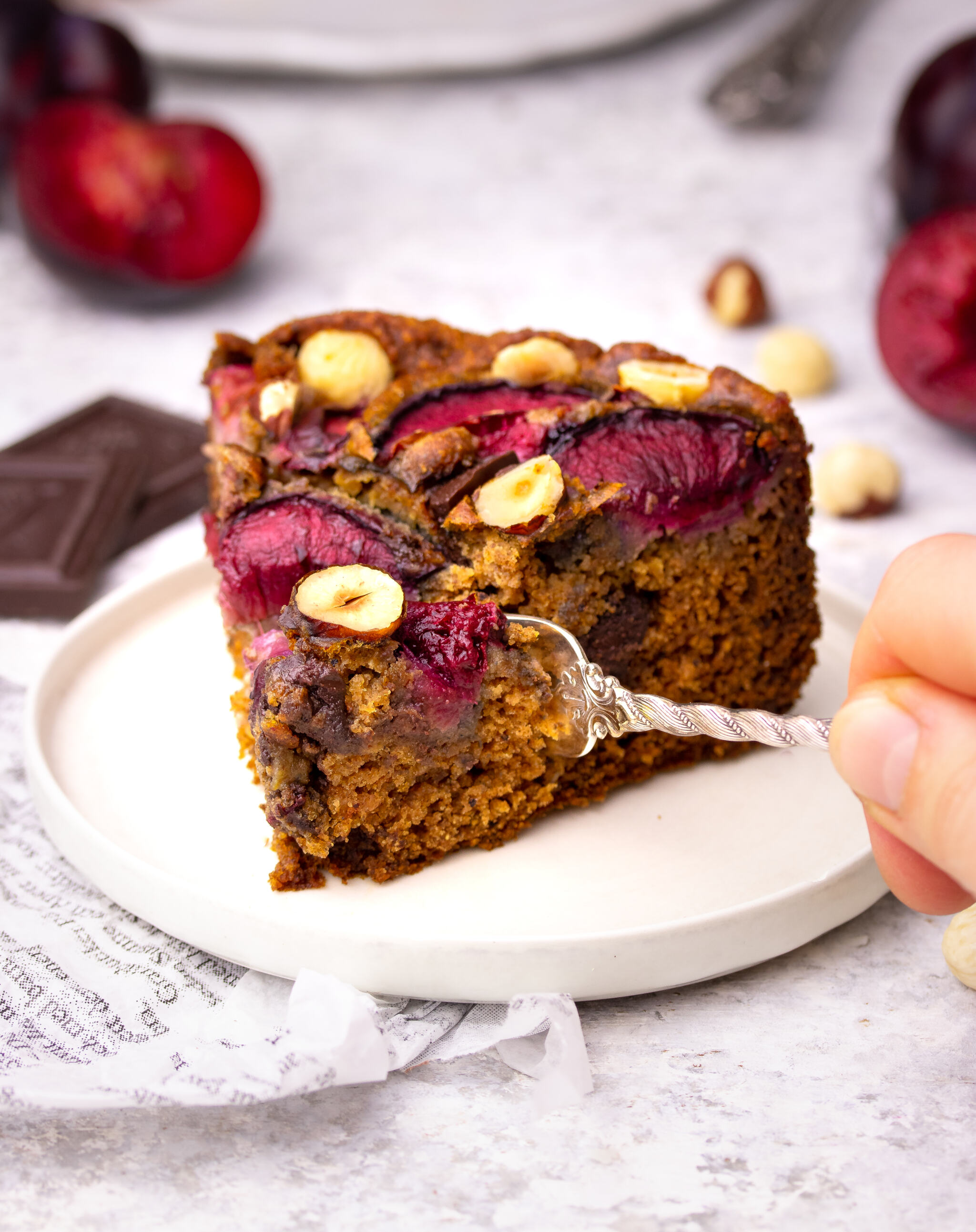 Plum Cake with Dark Chocolate & Hazelnuts – Hanna's Corner