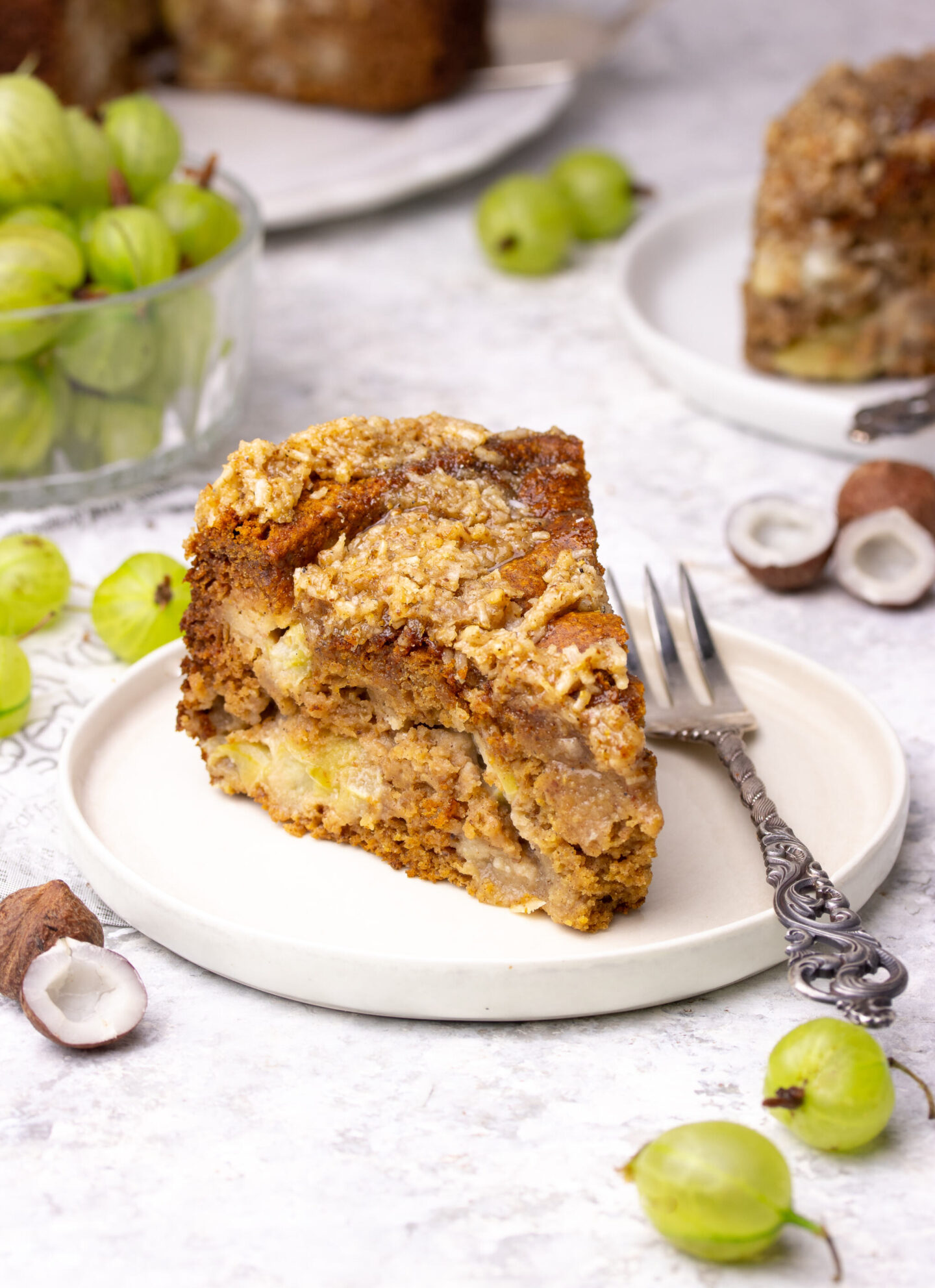 Gooseberry Cake with Coconut & Caramel