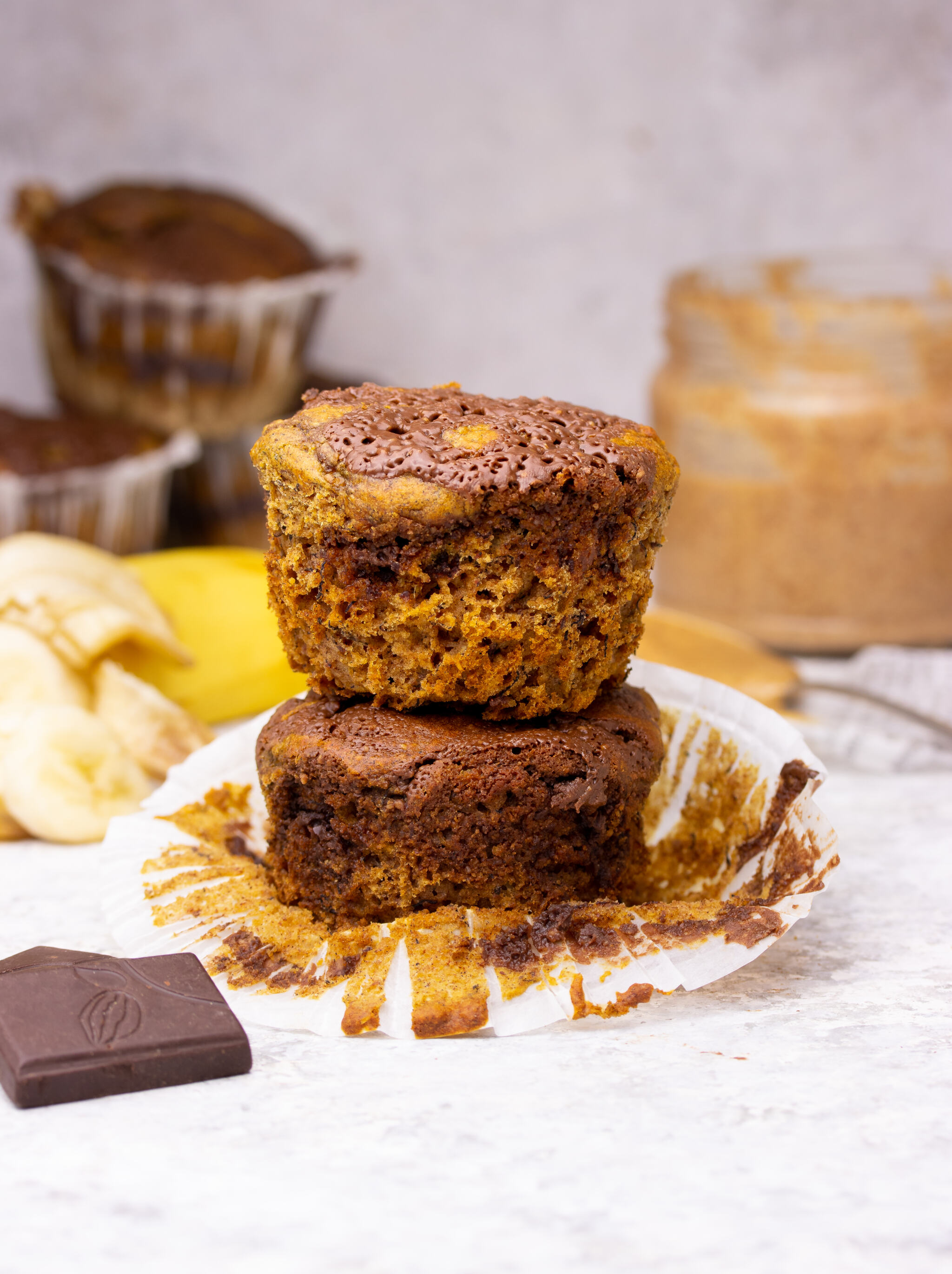 Chocolate Stuffed Peanut Butter Banana Muffins Hanna S Corner