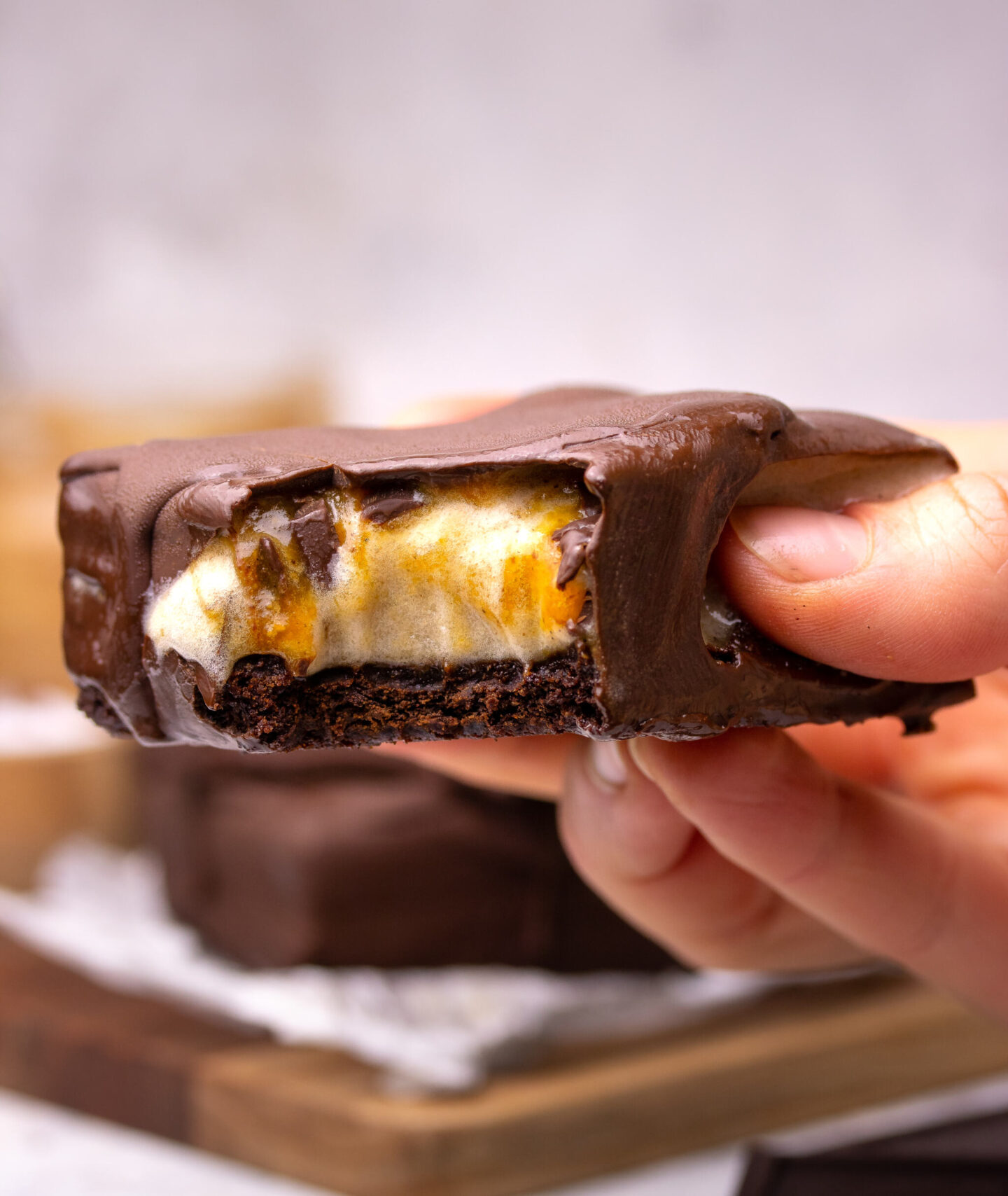 Brownie Ice cream Bars with Salted Caramel Swirl