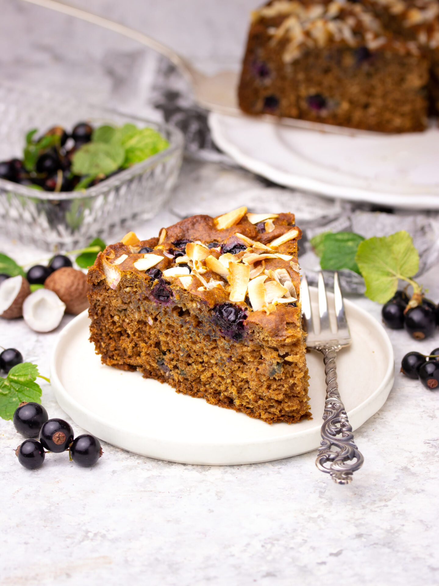 Fluffy Coconut Cake with Blackcurrants