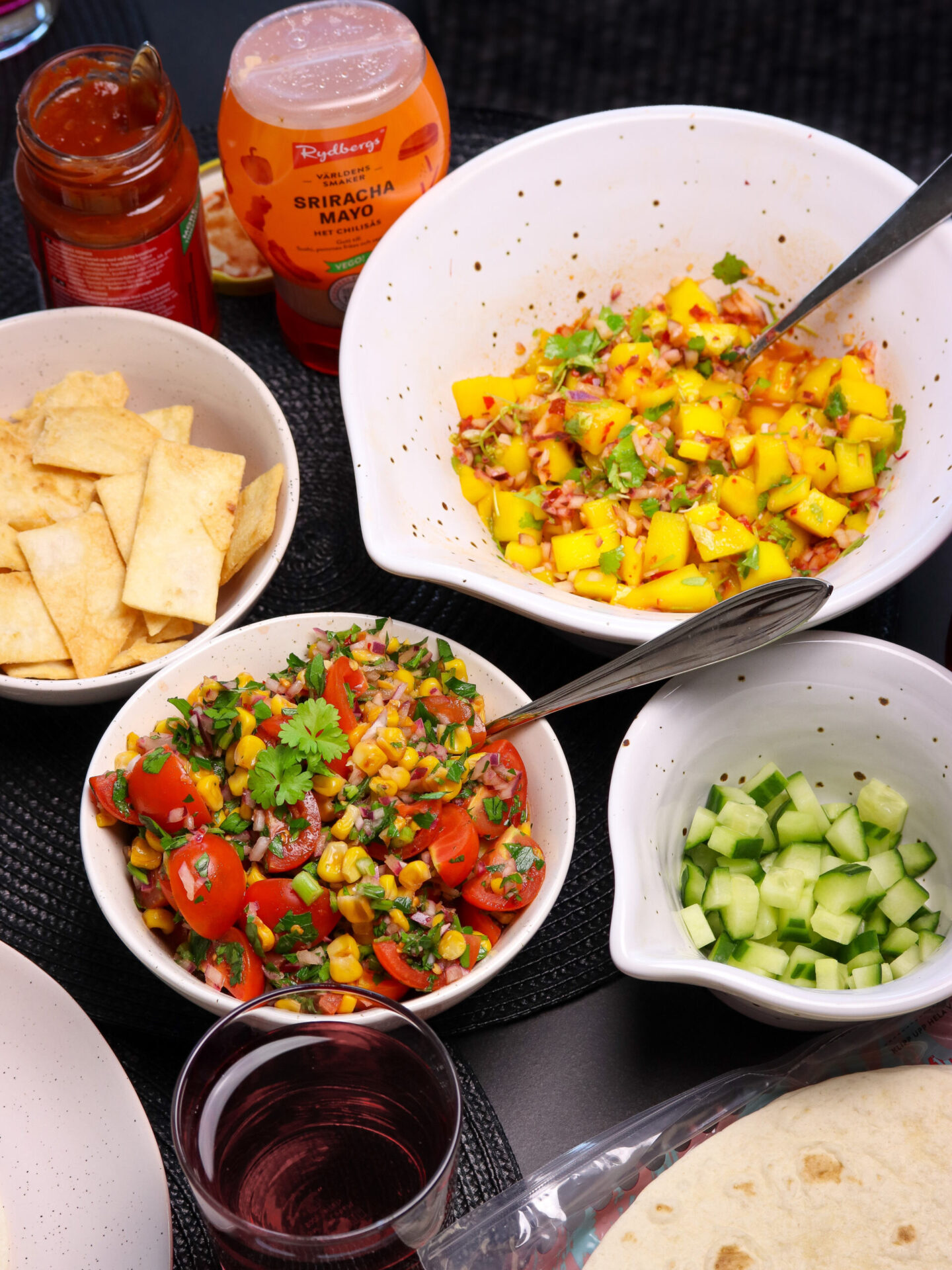 Grilled Corn & Tomato Salad and Mango Salsa for Taco Night