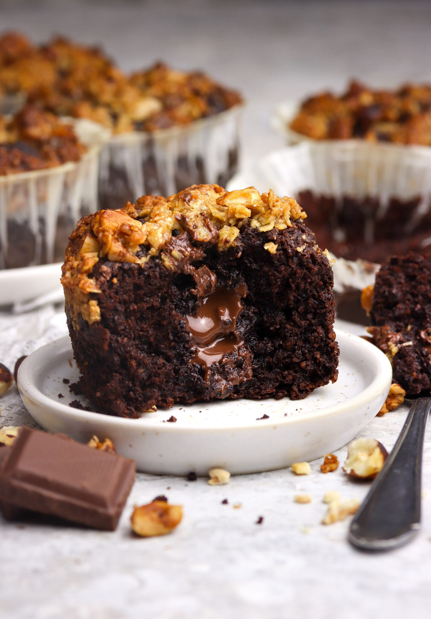 Double Chocolate Muffins with Buttery Crumble & Hazelnuts
